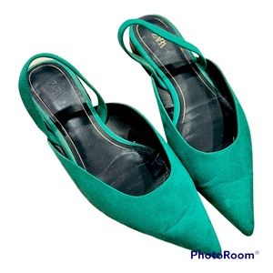 Zara Pointy Green Suede Mule Flats
